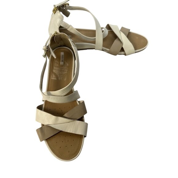 Geox Womens Beige & Cream Strappy Leather Sandals With Buckle Ankle Straps size - Picture 1 of 8